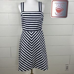 Michael kors, navy white striped, sleeveless dress, flare skirt, heavy knit